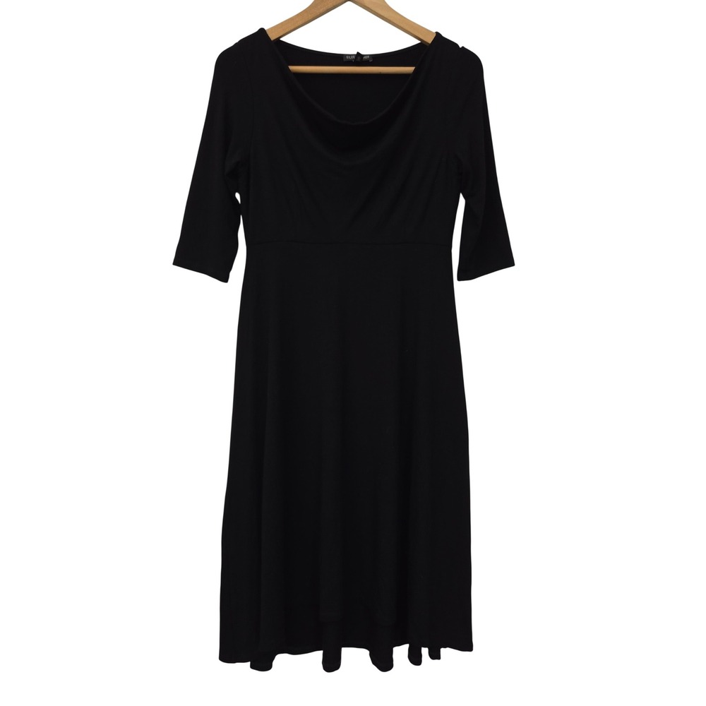 Eileen Fisher Cowl Neck A-Line Dress 3/4 Sleeve Women XS Black